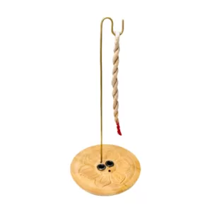 Petit Porte-Encens Cordes en Bois Rond Ciselé Fleur de Lotus