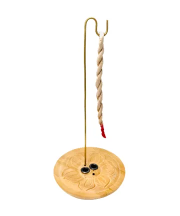 Petit Porte-Encens Cordes en Bois Rond Ciselé Fleur de Lotus