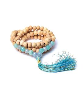 Collier Mala Tulsi avec Angélite et Amazonite - AA - 8MM