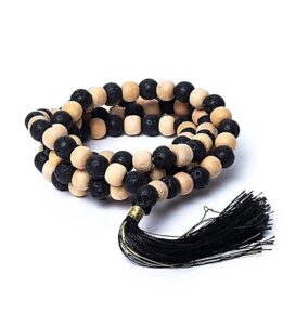 Collier Mala Tulsi & Pierre de Lave «Force et Sérénité» 8MM