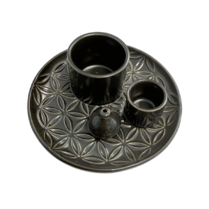 Porte Encens Céramique Noir « Fleur de Vie »